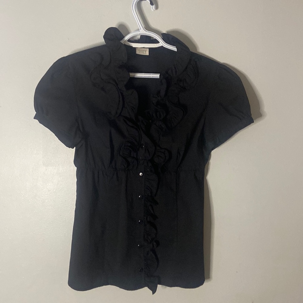 Suzy Shier - Button Up Blouse - Black - size US Med